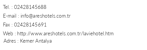 Lavie Hotel telefon numaralar, faks, e-mail, posta adresi ve iletiim bilgileri